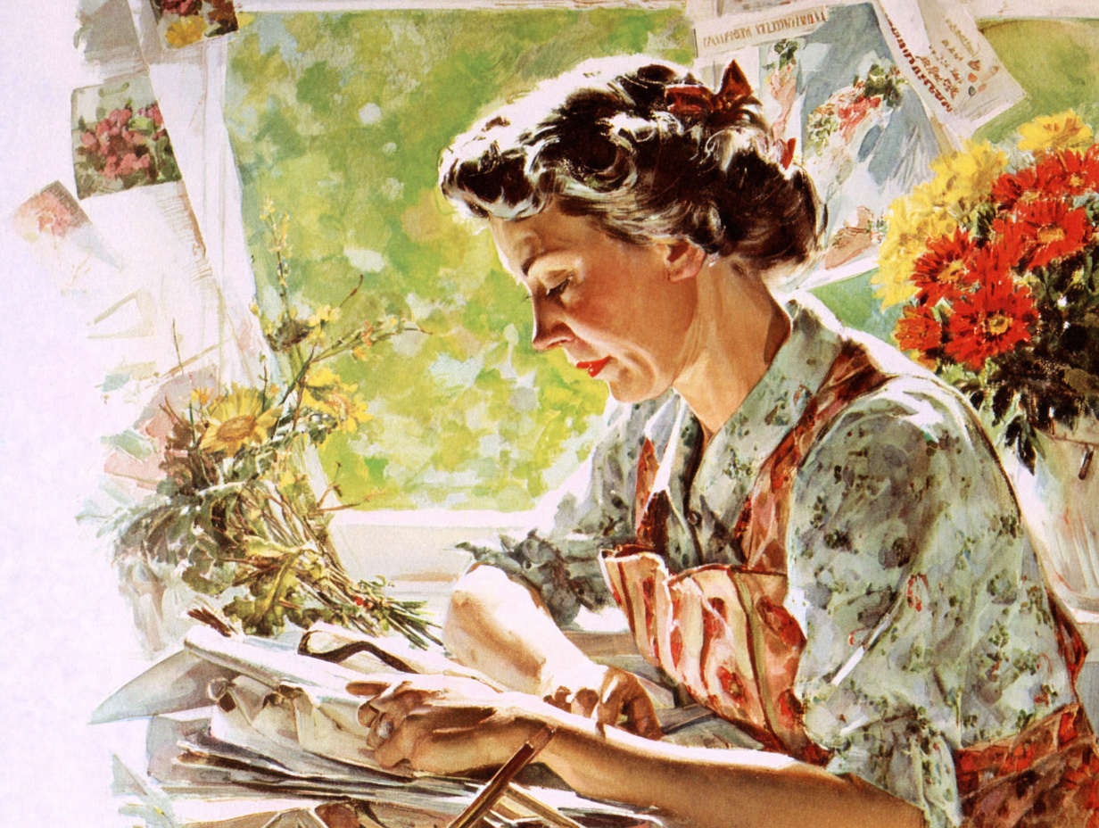 A woman in her sixties happily engaged in her own hobby and independent life.